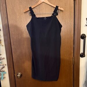 ZELOS Black Buckle-Strap Mini Dress